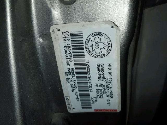 JT2BG22K3W0123114 - 1998 TOYOTA CAMRY CE GRAY photo 10