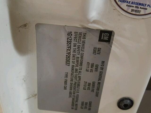 1G1ZS57FX7F263637 - 2007 CHEVROLET MALIBU LS თეთრი ფოტო 10