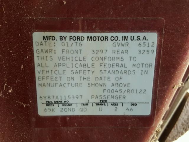 6Y87A115397 - 1976 FORD THUNDERBIR MAROON photo 10