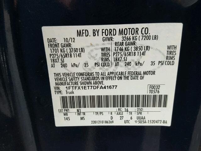 1FTFX1ET7DFA41677 - 2013 FORD F150 SUPER BLUE photo 10