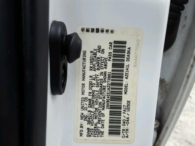 1NXBE4EE1AZ273881 - 2010 TOYOTA COROLLA XR WHITE photo 10