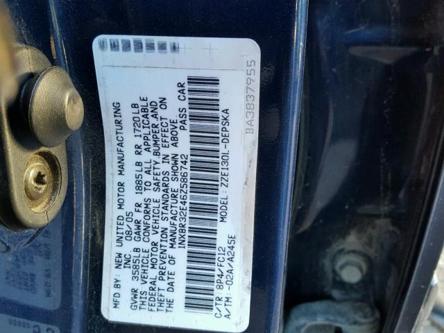 1NXBR32E46Z586742 - 2006 TOYOTA COROLLA CE BLUE photo 10