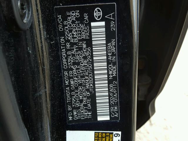 JTDKB20U150129356 - 2005 TOYOTA PRIUS BLACK photo 10