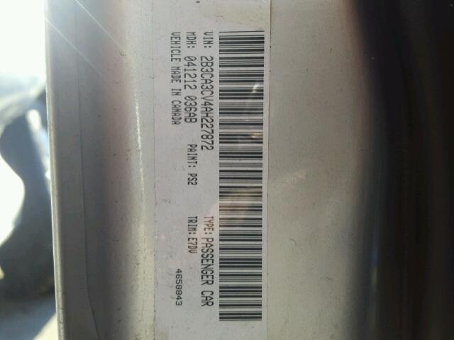 2B3CA3CV4AH227872 - 2010 DODGE CHARGER SX SILVER photo 10