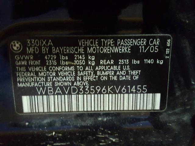 WBAVD33596KV61455 - 2006 BMW 330 XI BLUE photo 10