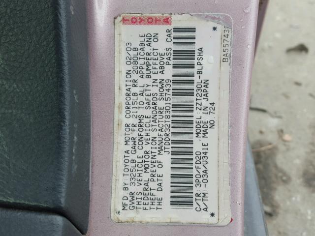 JTDDR32T830157439 - 2003 TOYOTA CELICA GT PINK photo 10