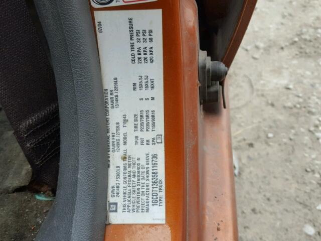 1GCDT136358116736 - 2005 CHEVROLET COLORADO ORANGE photo 10