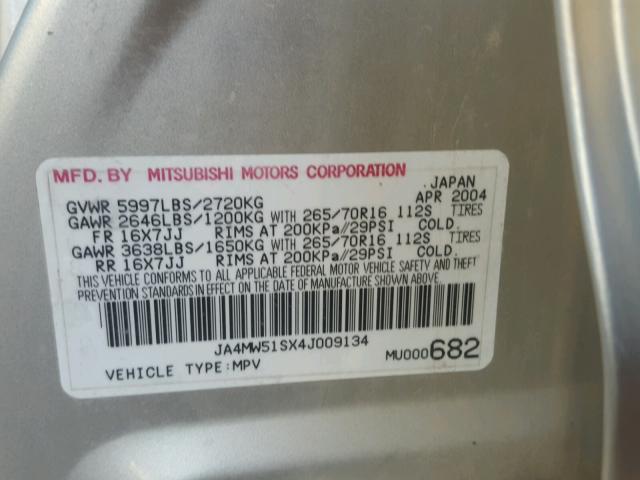 JA4MW51SX4J009134 - 2004 MITSUBISHI MONTERO LI SILVER photo 10