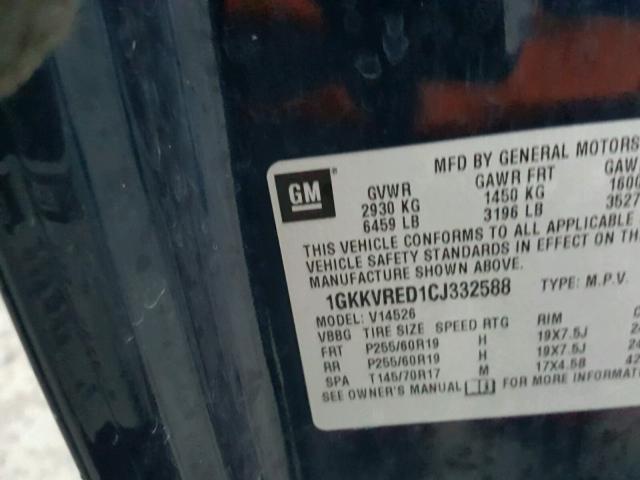 1GKKVRED1CJ332588 - 2012 GMC ACADIA SLT Mavi foto 10