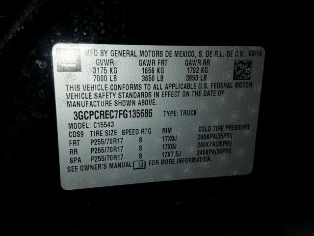 3GCPCREC7FG135686 - 2015 CHEVROLET SILVERADO BLACK photo 10