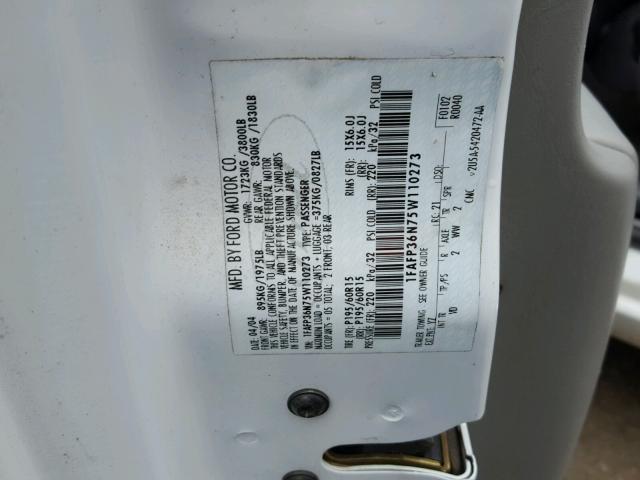 1FAFP36N75W110273 - 2005 FORD FOCUS ZXW WHITE photo 10