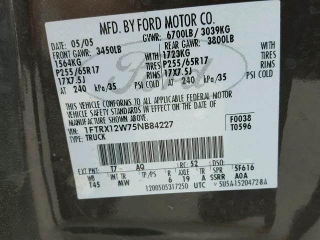 1FTRX12W75NB84227 - 2005 FORD F150 BROWN photo 10