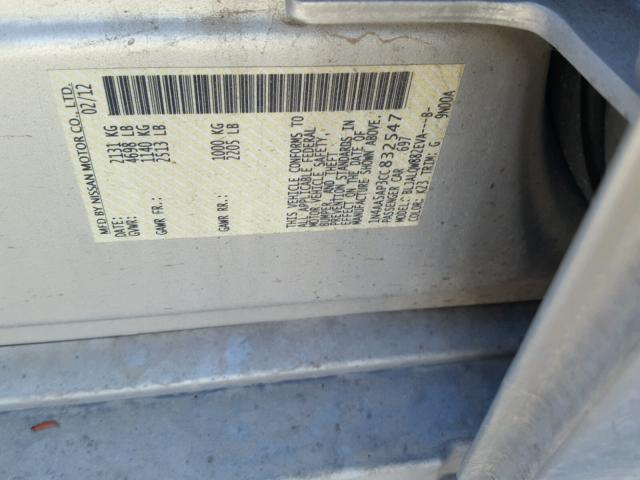 1N4AA5AP3CC832547 - 2012 NISSAN MAXIMA S GRAY photo 10