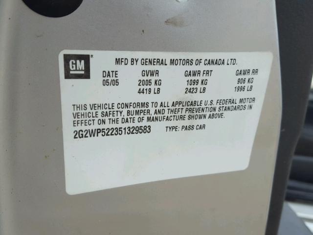 2G2WP522351329583 - 2005 PONTIAC GRAND PRIX ვერცხლისფერი ფოტო 10
