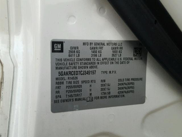 5GAKRCED7CJ349197 - 2012 BUICK ENCLAVE კრემისფერი ფოტო 10