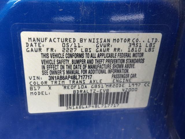 3N1AB6AP4BL717717 - 2011 NISSAN SENTRA 2.0 BLUE photo 10