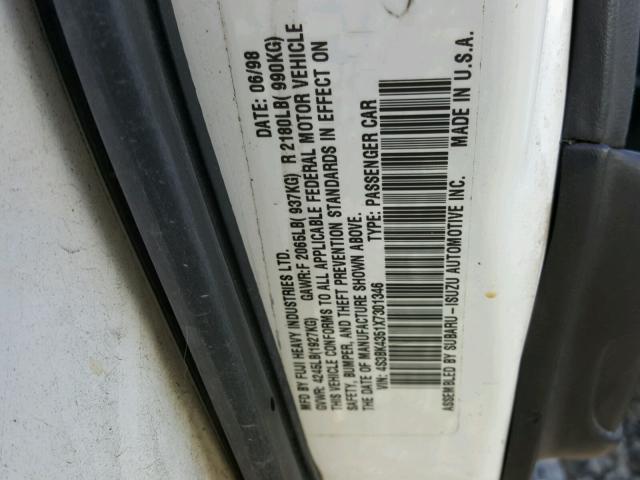 4S3BK4351X7301346 - 1999 SUBARU LEGACY L WHITE photo 10