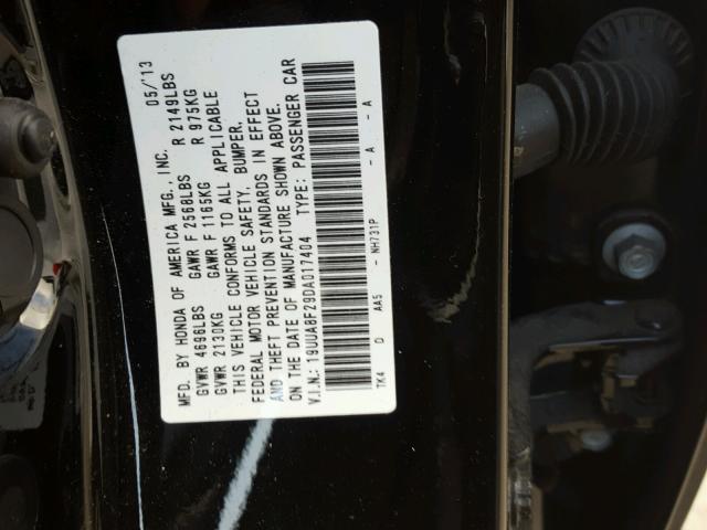 19UUA8F29DA017404 - 2013 ACURA TL BLACK photo 10