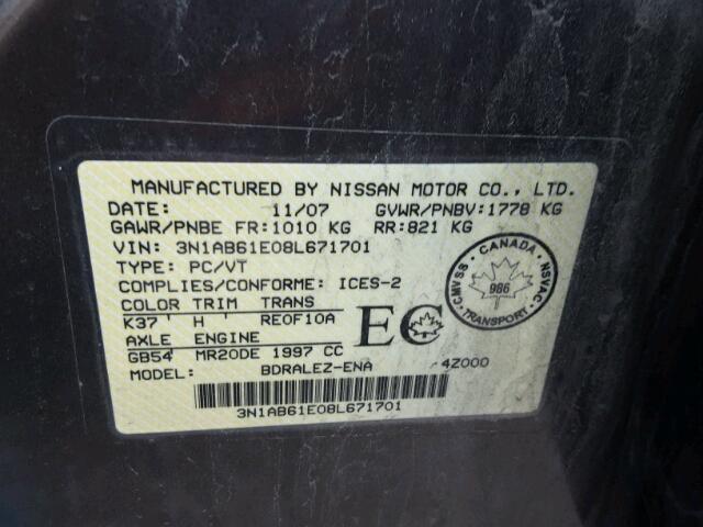 3N1AB61E08L671701 - 2008 NISSAN SENTRA 2.0 BROWN photo 10