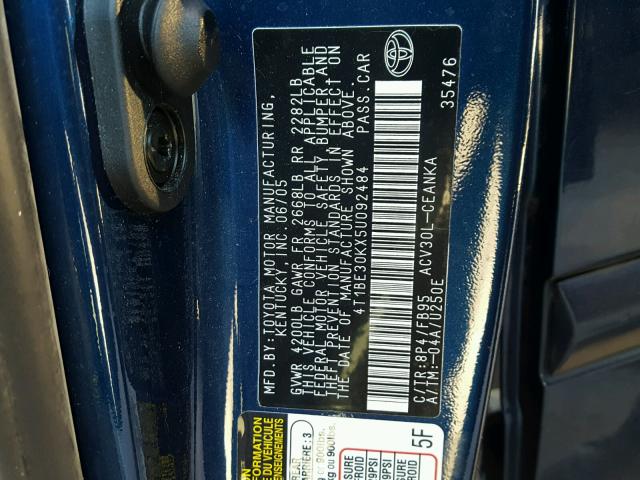 4T1BE30KX5U092484 - 2005 TOYOTA CAMRY LE BLUE photo 10