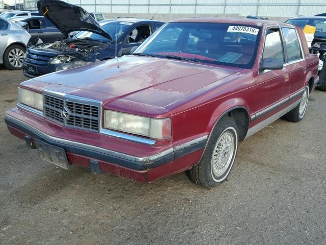 1B3XC56R4ND788839 - 1992 DODGE DYNASTY LE MAROON photo 2