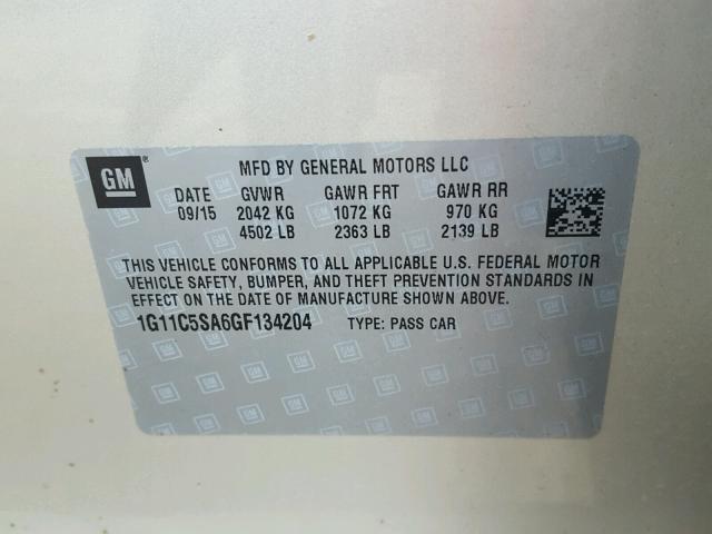 1G11C5SA6GF134204 - 2016 CHEVROLET MALIBU LIM 棕色 照片 10