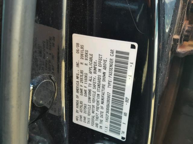 1HGCP368X8A080907 - 2008 HONDA ACCORD EXL BLACK photo 10