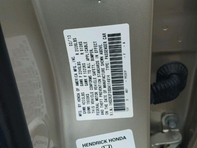 1HGCR2F39DA114614 - 2013 HONDA ACCORD LX GOLD photo 10