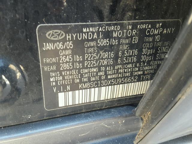 KM8SC13DX5U956652 - 2005 HYUNDAI SANTA FE G BLACK photo 10