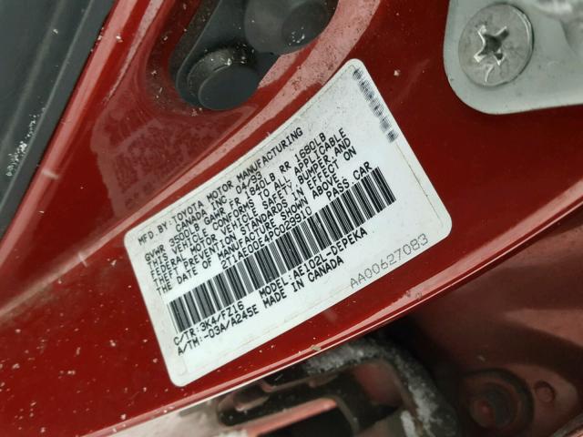 2T1AE00E4PC029910 - 1993 TOYOTA COROLLA LE 红色 照片 10