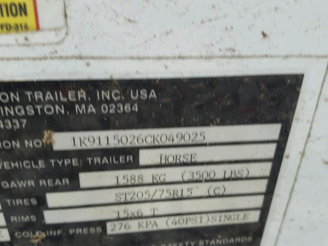 1K9115026CK049025 - 2012 KING TRAILER WHITE photo 10