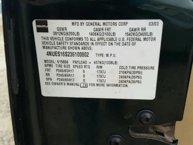 4NUES16S236100802 - 2003 ISUZU ASCENDER S 绿色 照片 10