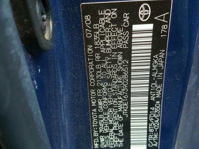 JTKDE167390286512 - 2009 TOYOTA SCION TC BLUE photo 10