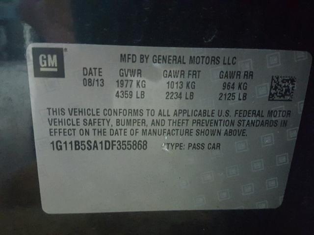 1G11B5SA1DF355868 - 2013 CHEVROLET MALIBU LS BLACK photo 10