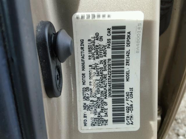 1NXBU4EE5AZ230678 - 2010 TOYOTA COROLLA BA GRAY photo 10