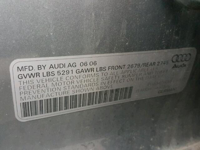 WAUDH74F57N007750 - 2007 AUDI A6 3.2 QUA CHARCOAL photo 10