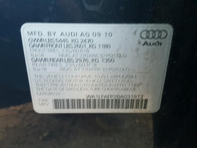 WA1LFAFP2BA031912 - 2011 AUDI Q5 PREMIUM GRAY photo 10