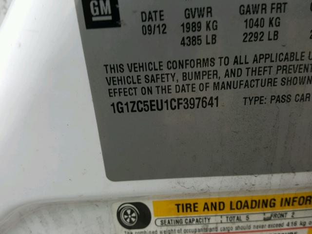 1G1ZC5EU1CF397641 - 2012 CHEVROLET MALIBU 1LT 白色 照片 10