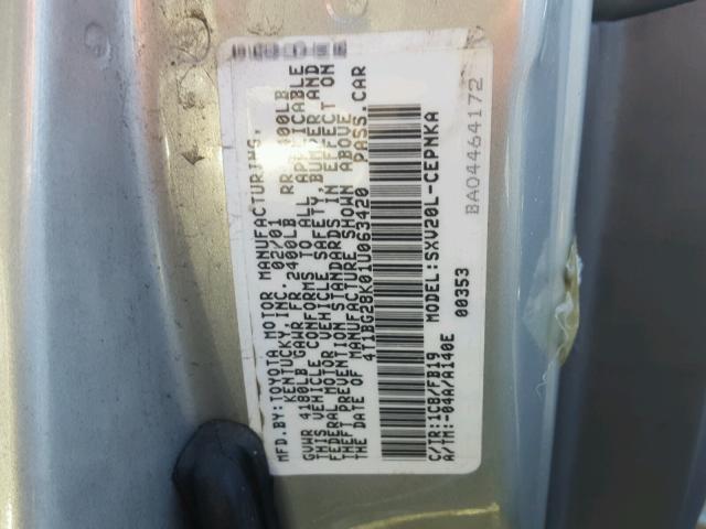 4T1BG28K01U063420 - 2001 TOYOTA CAMRY CE SILVER photo 10