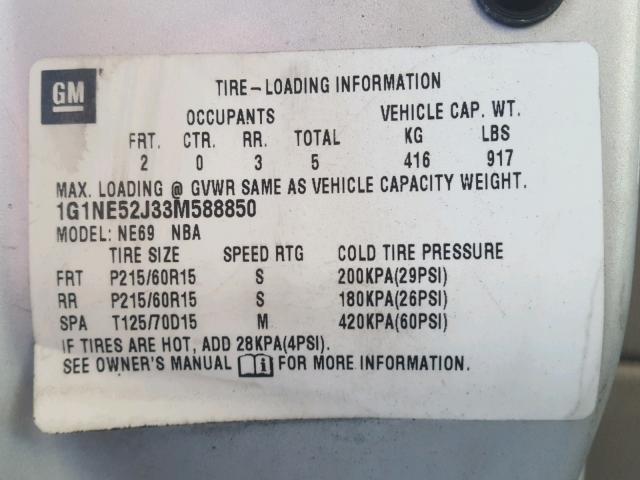 1G1NE52J33M588850 - 2003 CHEVROLET MALIBU LS 灰色 照片 10