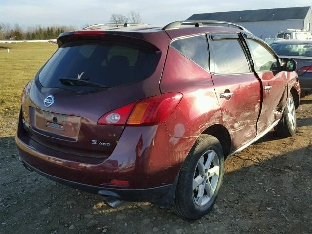 JN8AZ18WX9W140239 - 2009 NISSAN MURANO S MAROON photo 4