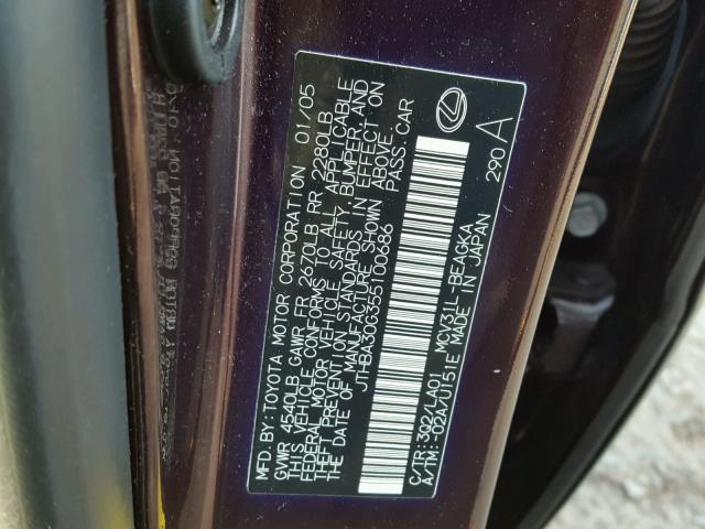 JTHBA30G355100686 - 2005 LEXUS ES 330 PURPLE photo 10