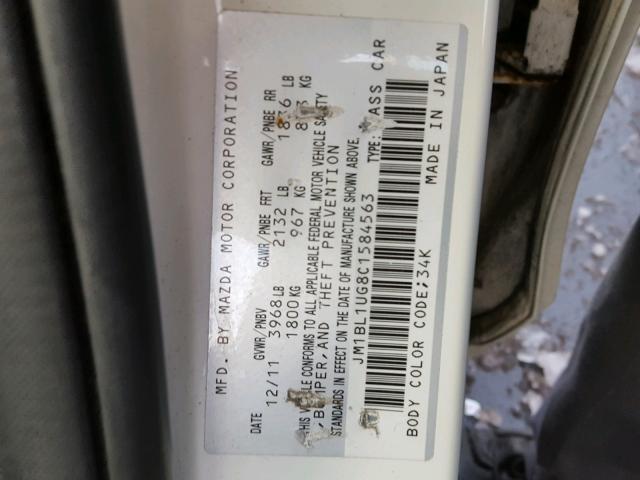 JM1BL1UG8C1584563 - 2012 MAZDA 3 I WHITE photo 10