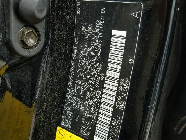 2T2HA31U14C015665 - 2004 LEXUS RX 330 BLACK photo 10