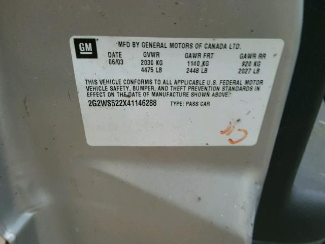 2G2WS522X41146288 - 2004 PONTIAC GRAND PRIX SILVER photo 10