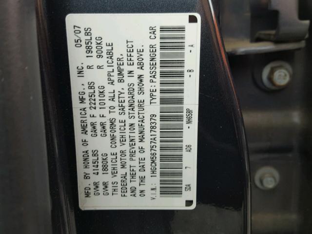 1HGCM56757A178379 - 2007 HONDA ACCORD EX GRAY photo 10