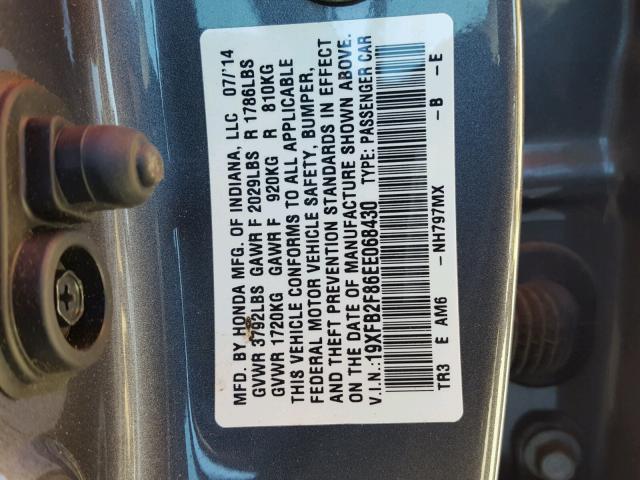 19XFB2F86EE068430 - 2014 HONDA CIVIC EX 黑色 照片 10