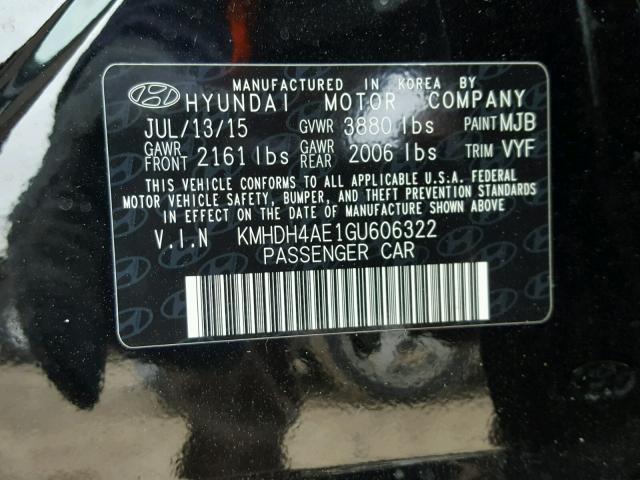 KMHDH4AE1GU606322 - 2016 HYUNDAI ELANTRA SE BLACK photo 10