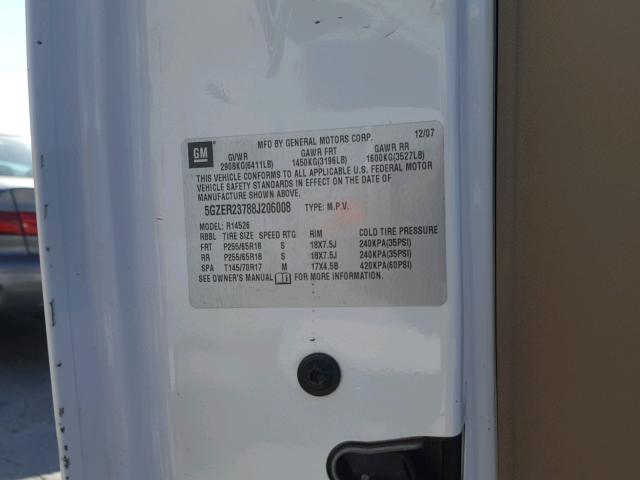 5GZER23788J206008 - 2008 SATURN OUTLOOK XR თეთრი ფოტო 10