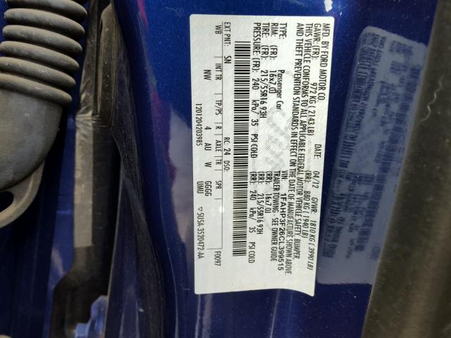 1FAHP3F26CL399515 - 2012 FORD FOCUS SE BLUE photo 10